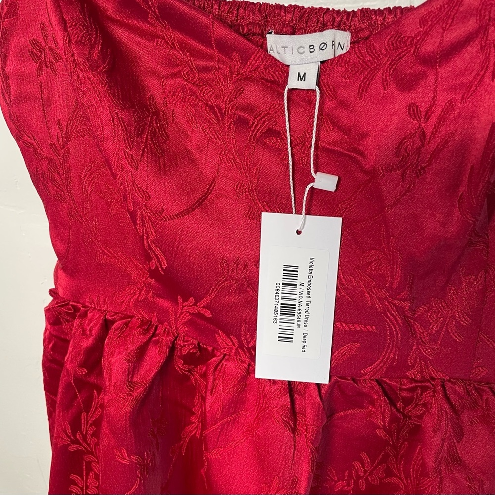NWT Baltic Born Violetta Embossed Tiered Dress in deep Red​ - Picture 7 of 14